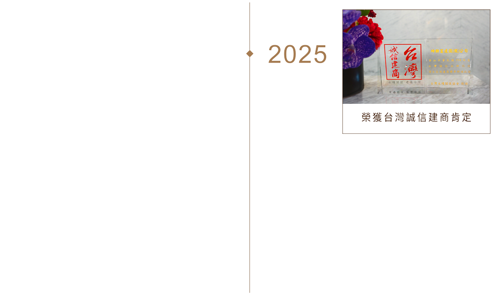 榮獲2025年度台灣誠信建商肯定